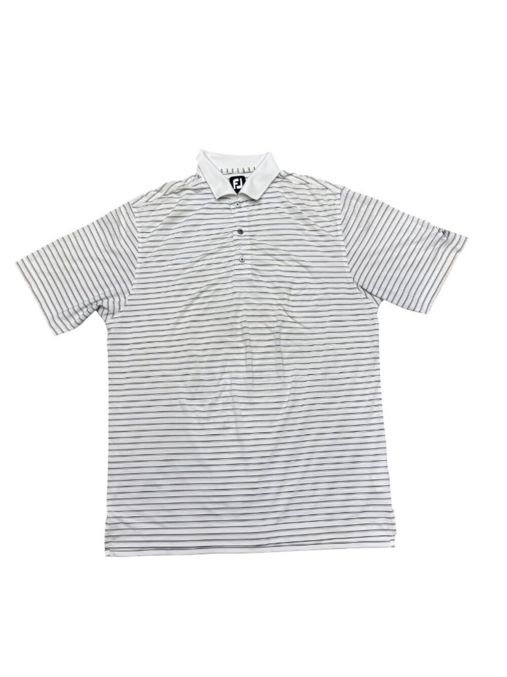 FootJoy Mens Large White Black Casual Striped Golf Polo Shirt Lightweight Sport
